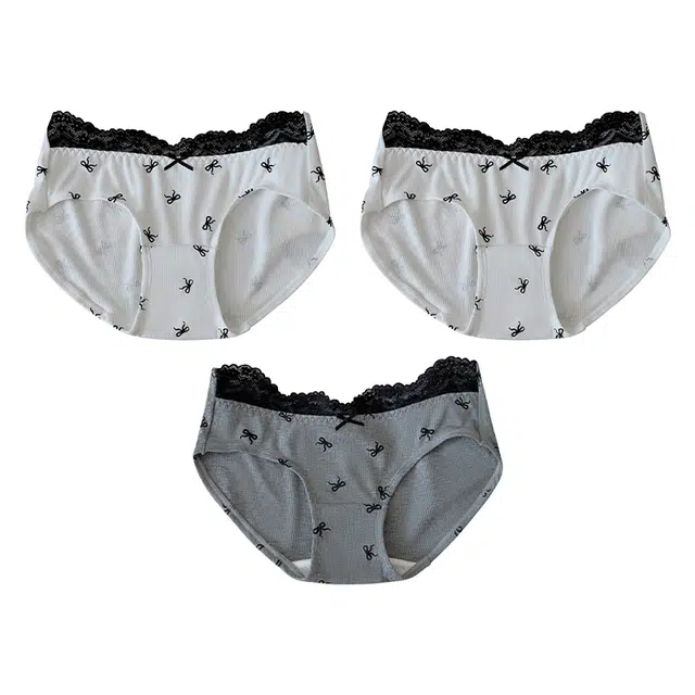 二三二三 透气吸汗防夹臀不卡档短裤亲肤柔软抑菌舒适中腰高弹蕾丝蝴蝶结性感纯欲潮流简约时尚百搭法式少女内裤 女款