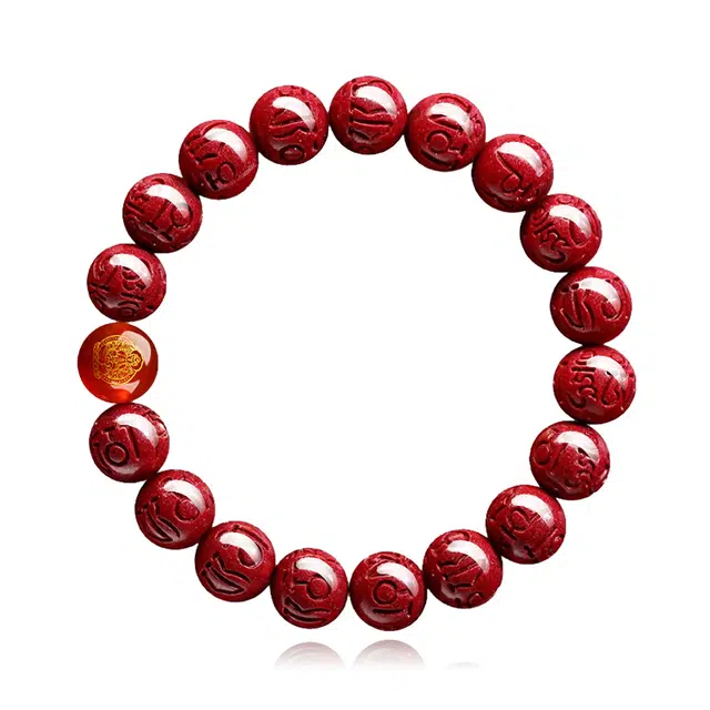谧月珠宝 六字真言转运本命年红国潮十二生肖八大守护神八方来财诸事顺利吉祥如意佛珠转运精美礼盒好运 朱砂 手串 男女同款情侣款