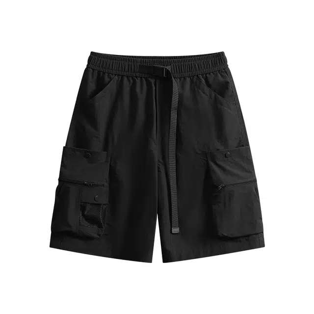 红豆 山系户外机能宽松舒适五分裤美式复古多口袋阔腿显高显瘦垂坠感中裤松紧腰系带潮流极简风纯色露营沙滩裤工装短裤 男女同款