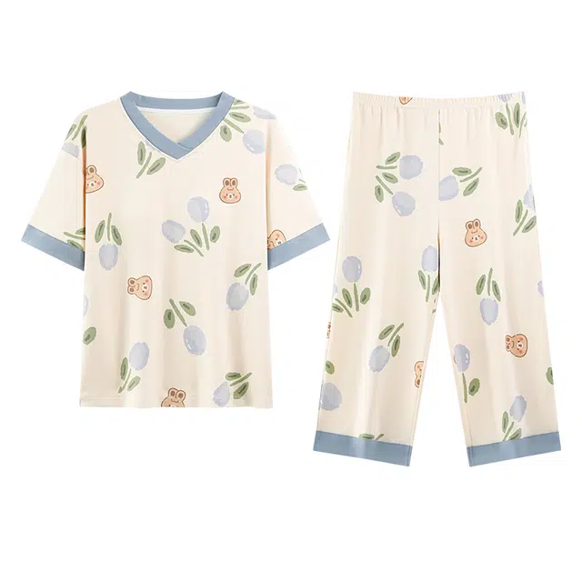 梦特娇 春夏秋季细腻带胸垫休闲气质舒适家居服睡衣套装 女款