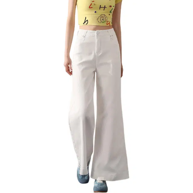 法文箱子 复古阔腿裤夏季纯色宽松高腰长裤牛仔裤 女款