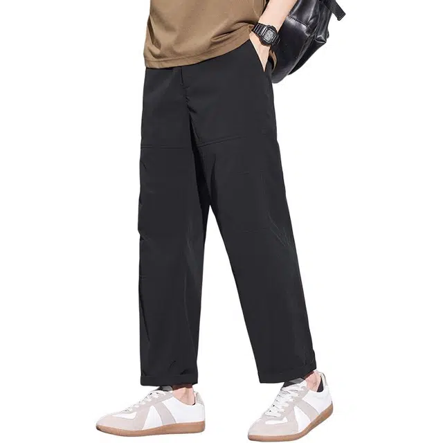 协协乐 夏季冰丝薄款凉感透气速干美式高街设计感潮流宽松直筒阔腿百搭运动通勤长裤休闲裤 男款