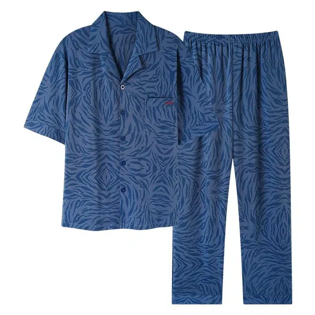 俏韵 翻领夏季短袖时尚简约风大码薄款家居服可外穿睡衣套装 男款