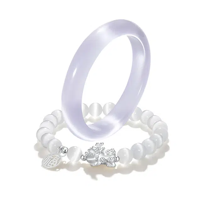 岁月静好 紫罗兰一步一响 清冷高级感 时尚百搭气质显白  古风精致#好运 玻璃猫眼 手镯 男女同款情侣款