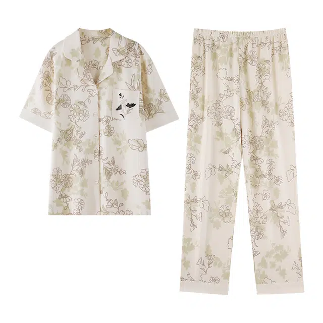 梦特娇 纯棉春夏季气质细腻设计感柔软舒适家居服睡衣套装 女款