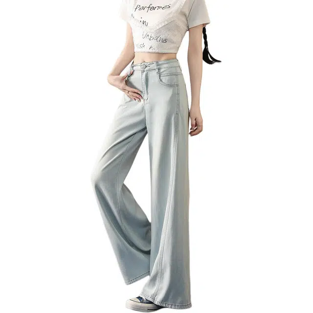 法文箱子 设计感直筒夏季纯色常规高腰长裤牛仔裤 女款