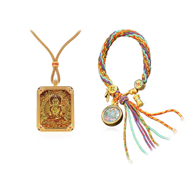 重庆金店 大势至菩萨 万事顺利年年红唐卡八大守护神 独特小众#好运 琉璃 项链 男女同款情侣款