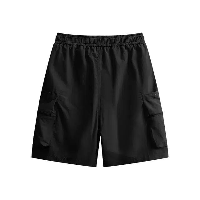 红豆 山系户外机能宽松舒适五分裤美式复古多口袋阔腿显高显瘦垂坠感中裤松紧腰系带潮流极简风纯色露营沙滩裤工装短裤 男女同款