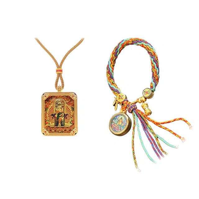 重庆金店 文殊菩萨 万事顺利年年红唐卡八大守护神 独特小众#好运 合金 项链 男女同款情侣款