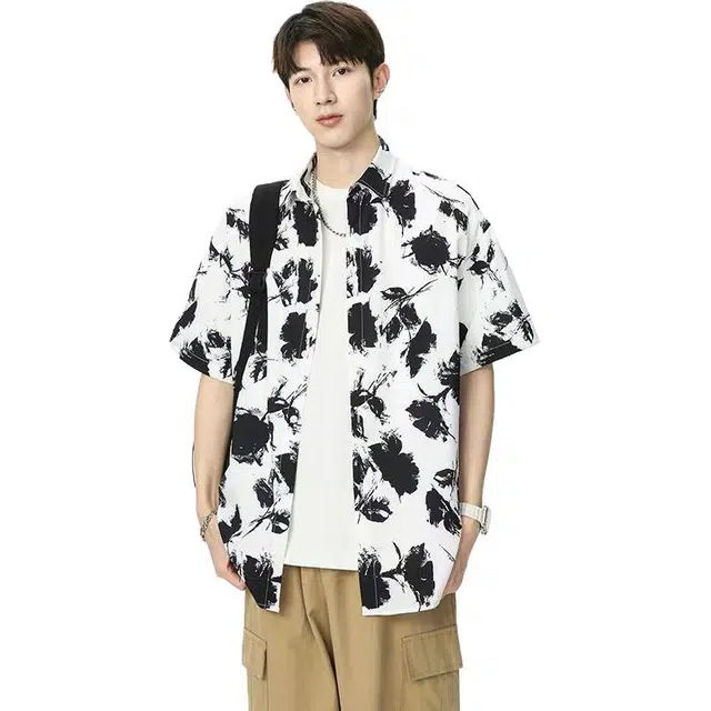 隐狼世家 夏季薄款宽松短袖翻领衬衫 男款