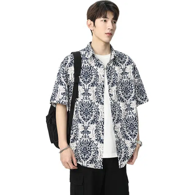 隐狼世家 夏季薄款宽松短袖翻领衬衫 男款