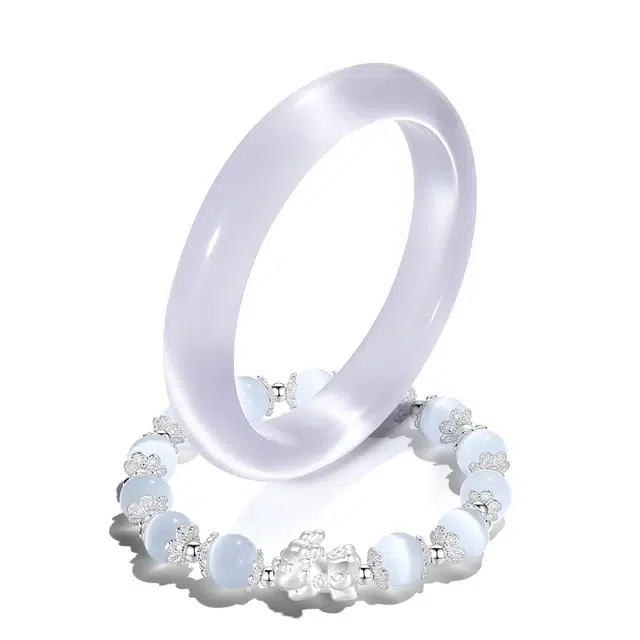 京华录 薰衣草紫透亮淡紫镯 新中式国风美腻精致贵妃镯古风国潮九紫离火转运高级感百搭轻奢感学业顺利#好运 玻璃猫眼 手镯 女款