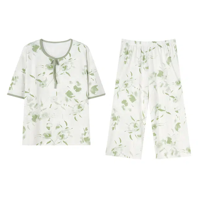 梦特娇 春夏季纯棉带胸垫简约小清新舒适柔软家居服睡衣套装 女款