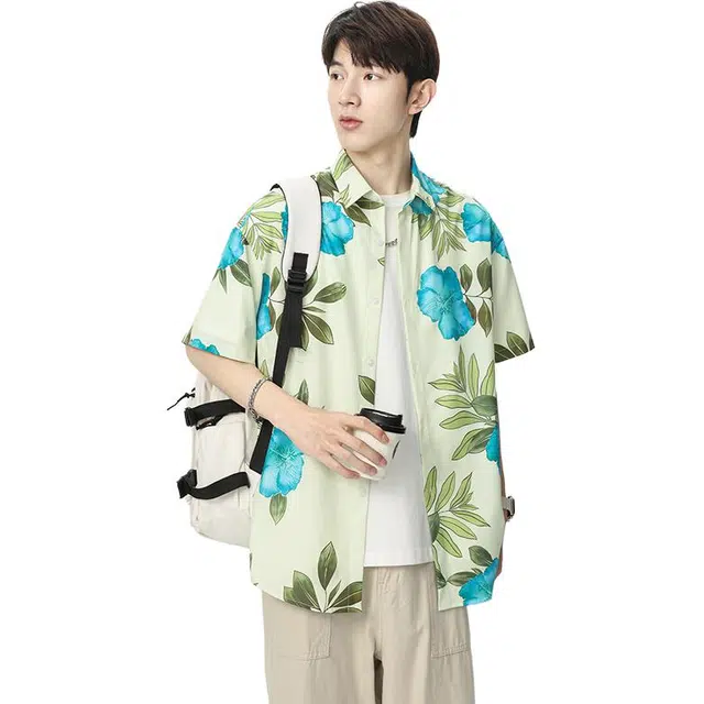 隐狼世家 夏季薄款宽松短袖翻领衬衫 男款