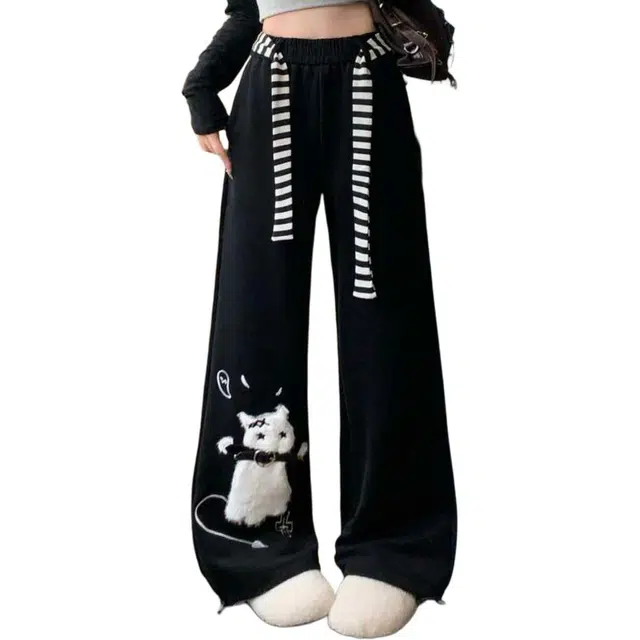 桴生 美式可爱猫咪通勤休闲裤 女款