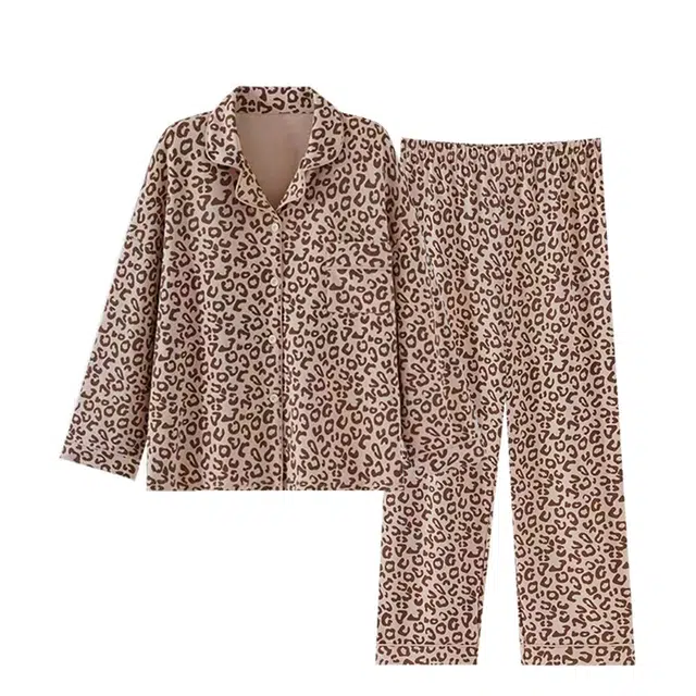 俏韵 翻领春秋季仿棉长袖长裤甜美休闲薄款家居服可外穿睡衣套装 女款