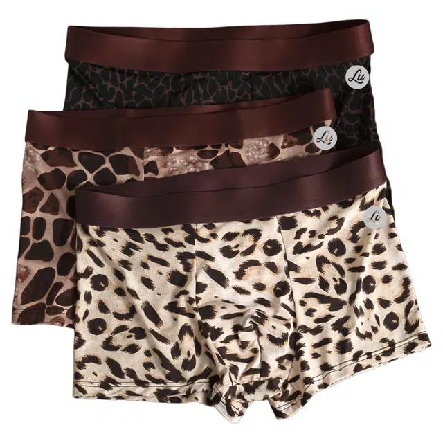 潞优野 豹纹冰丝材质性感个性透气薄款时尚潮流四角短裤底裤平角内裤 男款