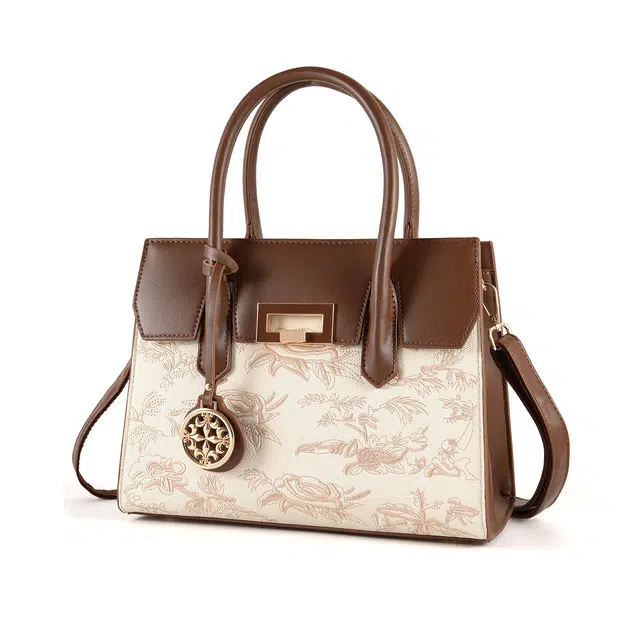 维尼奥 品牌大气国风刺绣妈妈包高颜值新中式时尚优雅母亲气质女包简约百搭休闲通勤包 合成革 手提包单肩斜挎 女款 棕白