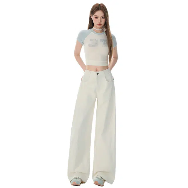 玫丝朵 美式慵懒风时尚简约纯色阔腿拖地休闲裤 女款