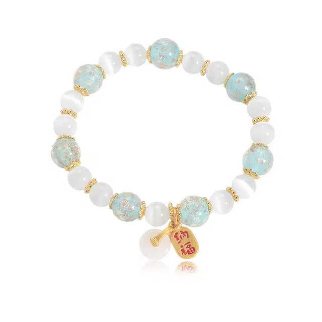 克兰茜 招财纳福转运圆珠串 新中式国风小众轻奢简约高级感设计 诸事顺遂日常通勤 精致百搭个性时尚 精美礼盒 好运 琉璃 手串 女款