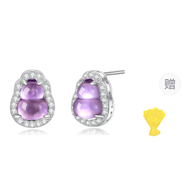 金六福吉祥 双葫载运新中式国潮风葫芦招财纳福转运日常通勤显气质百搭#好运天然 紫水晶 耳钉 女款