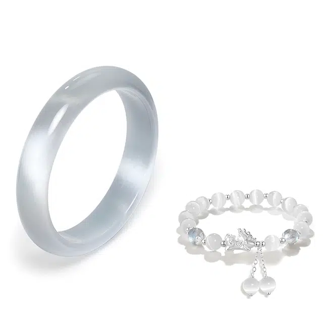 【爱情之石】 京华录 寻梦白月光 新中式国风古色古香贵妃 轻奢显白温润圆条 汉服旗袍#好运 玻璃猫眼 手镯 女款