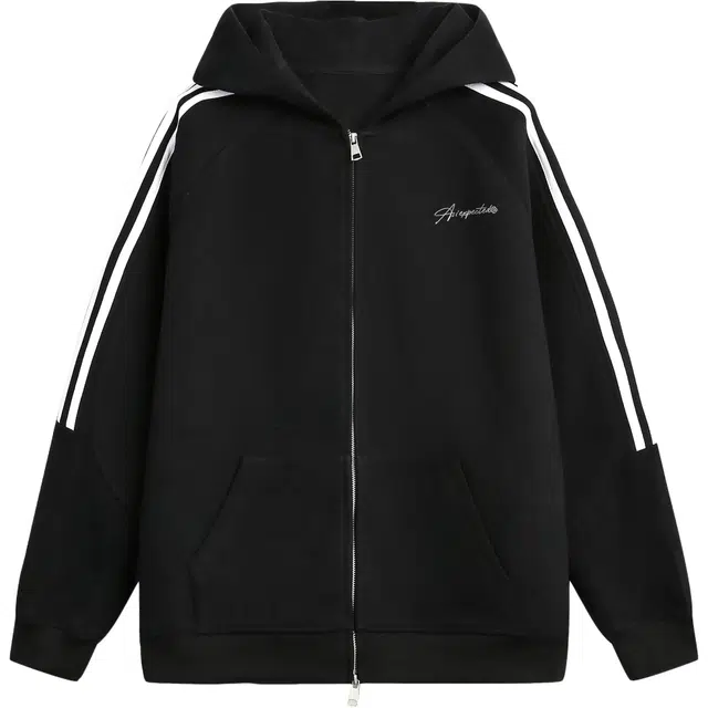 王者荣耀 明世隐款 美式街头复古经典款横杠撞色运动训练休闲潮流百搭拉链螺纹袖口连帽开衫长袖卫衣 男女同款