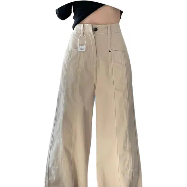 么宁 设计感高腰宽松工装裤通勤时尚牛仔裤 女款