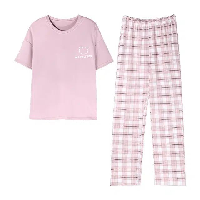 梦特娇 纯棉春夏秋季韩版细腻亲肤薄款长裤家居服睡衣套装 女款