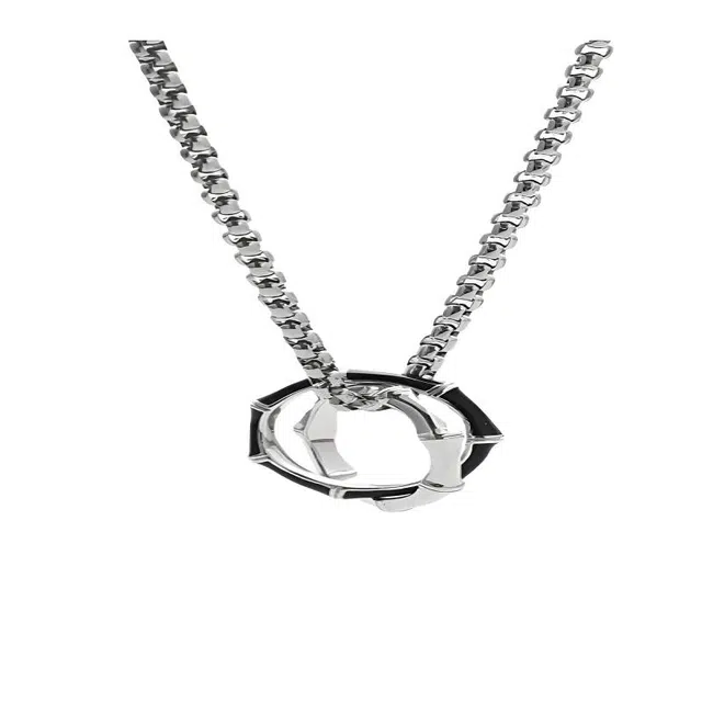 金碧鸢 考试上岸双环简约设计潮流时尚个性独特 钛钢 项链 男款