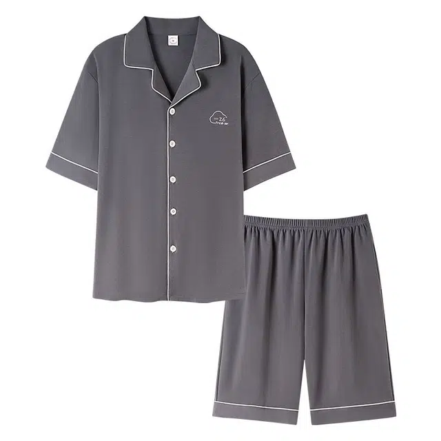 俏韵 翻领夏季莫代尔短袖短裤宽松时尚简约大码薄款家居服可外穿睡衣套装 男款