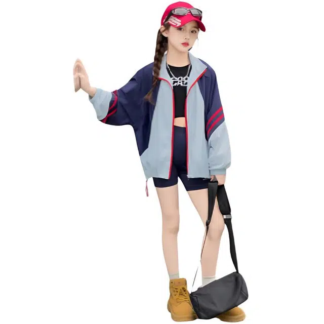 木木兔休闲运动套装 时髦洋气女童衣服夏装短袖大童潮牌小学生防晒服女孩 女款