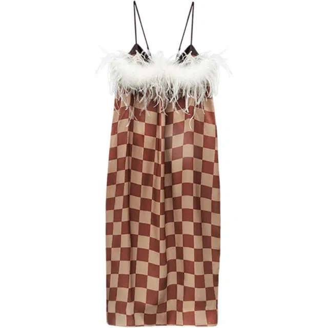 桑罗 方格摩登时尚吊带裙复古英伦格纹可外穿桑蚕丝裙无袖睡裙 女款