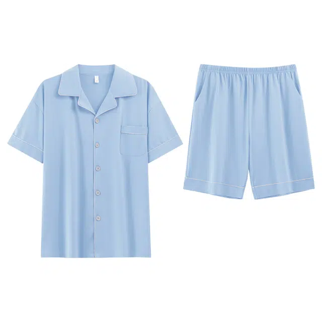 梦特娇 纯棉春夏季简约透气亲肤舒适短袖家居服睡衣套装 男款