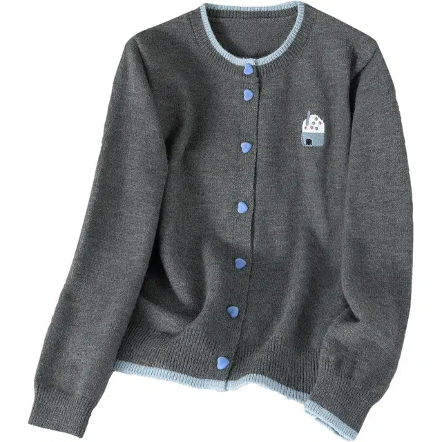 她池 圆领单排扣卡通拼色减龄宽松款正肩长袖针织衫 女款