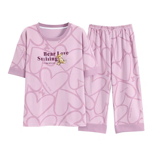 芬腾可安 可外穿的休闲春夏秋季带杯垫家居服睡衣套装 女款