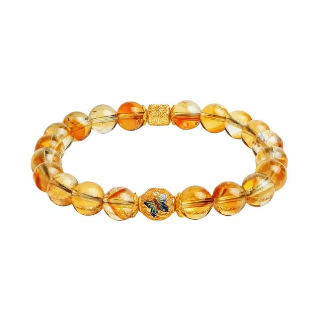 印象眸 新中式精致简约化茧成蝶气质小众设计多财多福时来运转八方来财蝴蝶福蝶礼盒包装好运天然 黄水晶 手串 女款