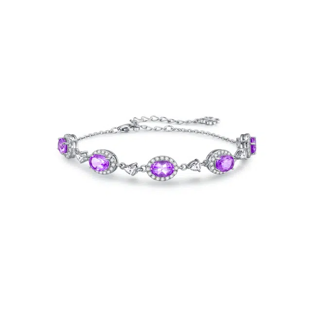 法思梵 碧海之晶 轻奢小众原创设计几何椭圆高级感 复古彩色精致百搭时尚感显白梦幻经典优雅叠戴可调节#好运天然 紫水晶 手链 女款