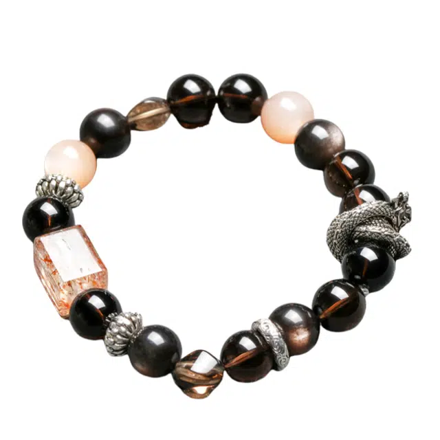 子婳 灵蛇盘福新中式小众精致转运珠招财纳福平安顺逐复古国潮时尚个性轻奢优雅日常百搭高级感#好运 茶晶 手串 男女同款情侣款