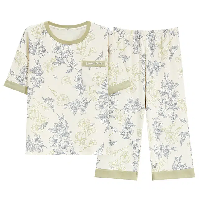 芬腾可安 可外穿的带杯垫休闲春夏秋季家居服睡衣套装 女款