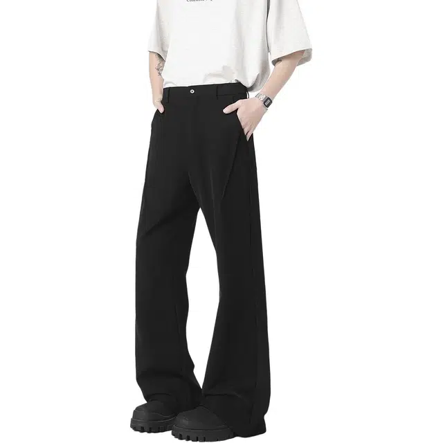 黑马漫画 弯刀垂坠高级感痞帅薄款西装裤 男女同款