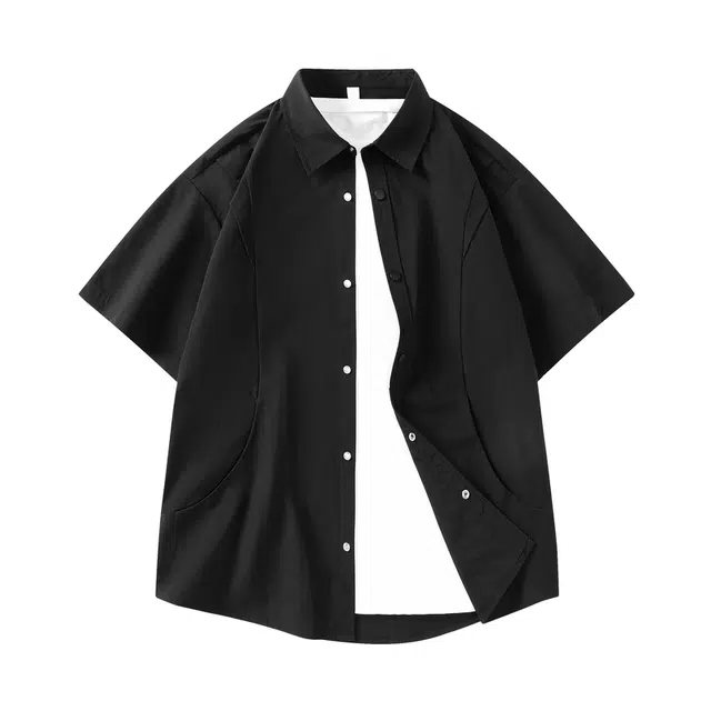 左岸 夏季韩式复古风简约纯色时尚潮流百搭休闲日常通勤户外活动宽松舒适透气吸汗冰爽潮牌衬衫 男款