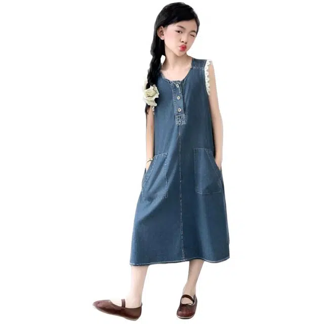 比比我女童夏季连衣裙 小女孩牛仔裙 休闲裙子 百搭时尚