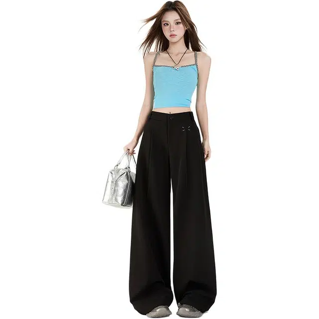 拾籍 简约时尚低腰显瘦黑色西裤女夏季垂感舒适宽松职业西装长裤休闲裤 女款