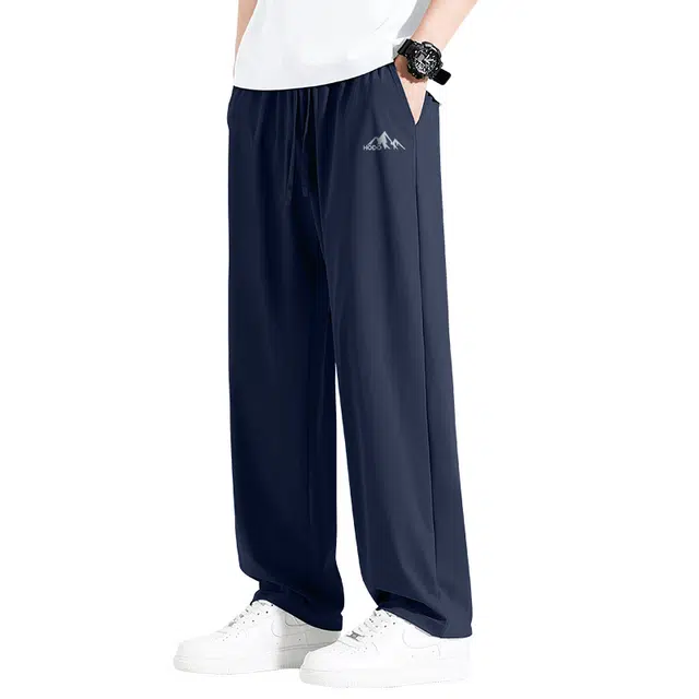 红豆 冰丝凉感速干透气直筒九分运动裤美式松紧腰系带户外跑步训练长裤纯色极简风通勤百搭垂坠感轻薄透气冰氧吧宽松休闲裤 男女同款