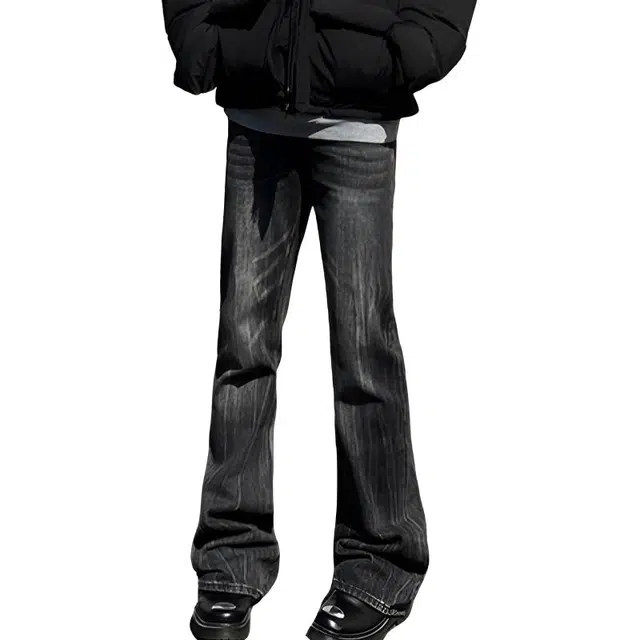 冈哉 美式复古高街水洗做旧百搭潮牌阔腿拖地舒适透气直筒弯刀宽松牛仔裤 男女同款