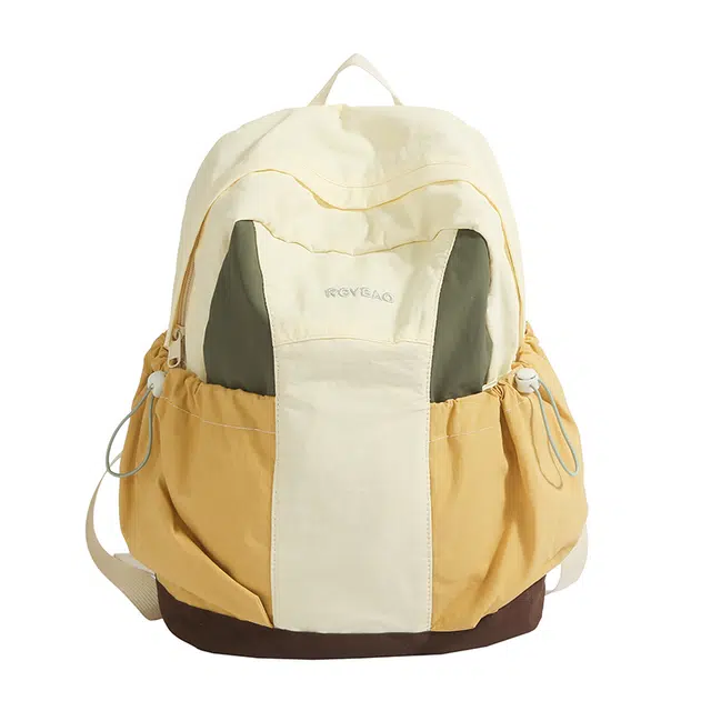 捷朗仕 休闲百搭学院风 尼龙布 双肩包 常规 男女同款情侣款 灰色/米白色