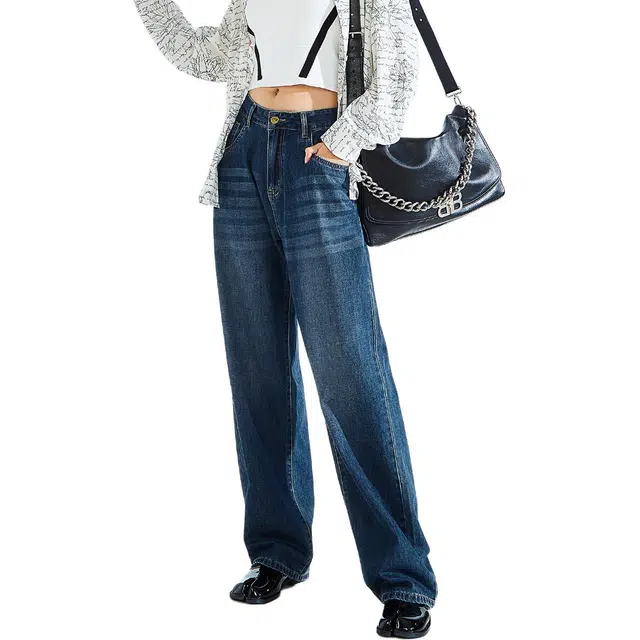 木果果木 复古显瘦直筒宽松休闲自然腰长裤牛仔裤 女款