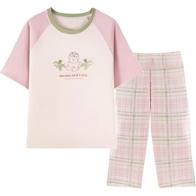 都市丽人 全棉夏季可外穿两件套亲肤柔软舒适透气可爱风睡衣套装 女款