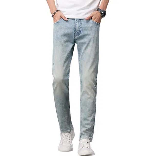 么宁 韩版潮流时尚修身直筒裤弹力抗皱舒适透气耐穿耐磨简约百搭个性痞帅运动牛仔裤 男女同款